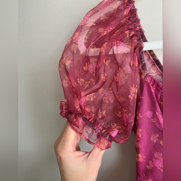 Altar'd State Floral Dress in Burgundy - Picture 4 of 9